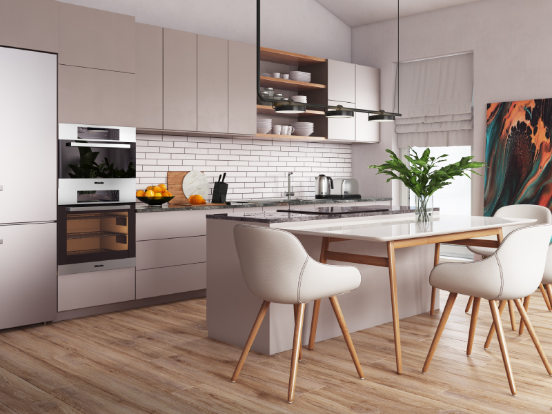 Bright Buttercream Island Modular Kitchen HomeLane